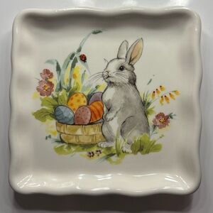 Charming Easter Bunny Square Plate - White
